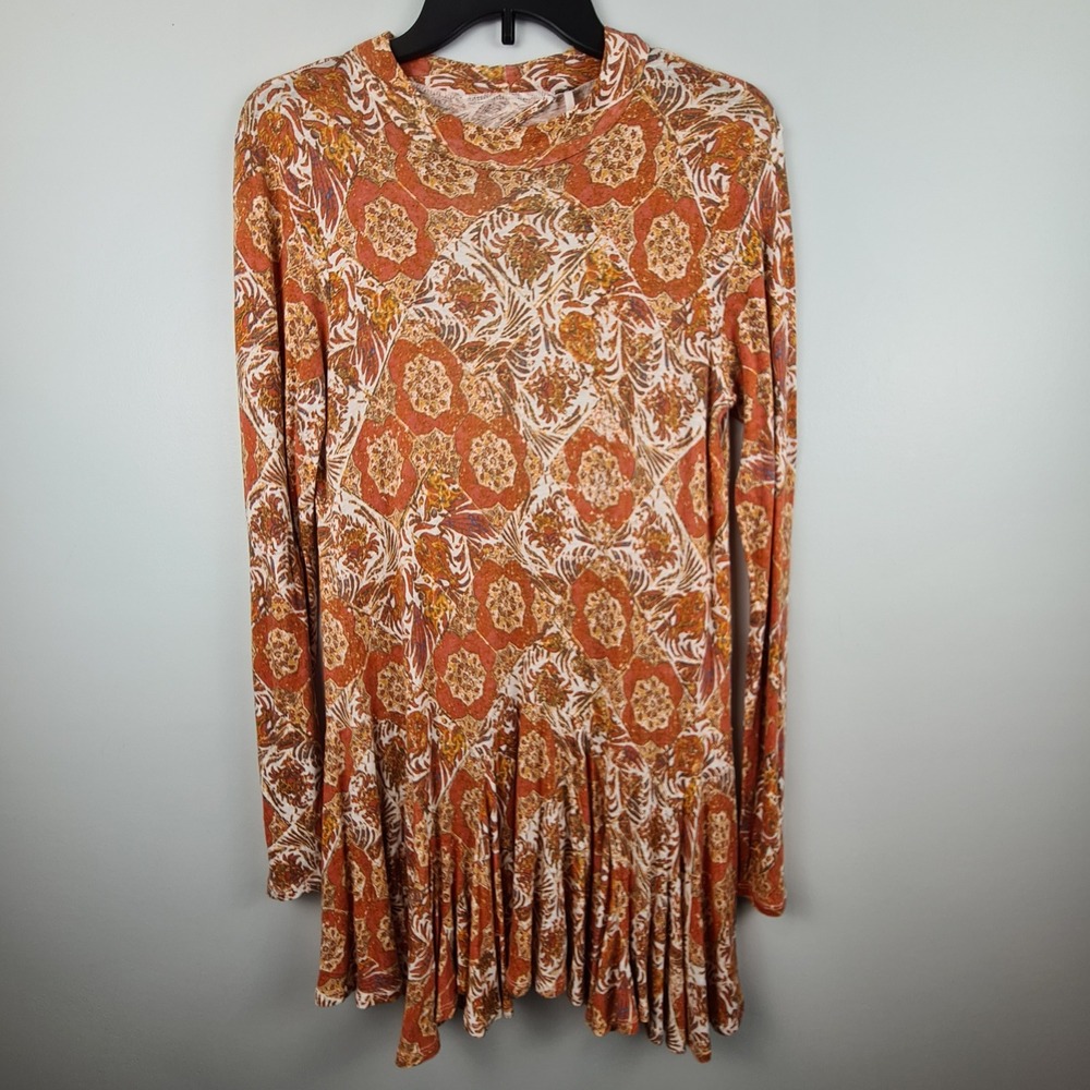Free People Annabelle Floral Paisley Mock Neck Open Back Ruffle Mini Dress M